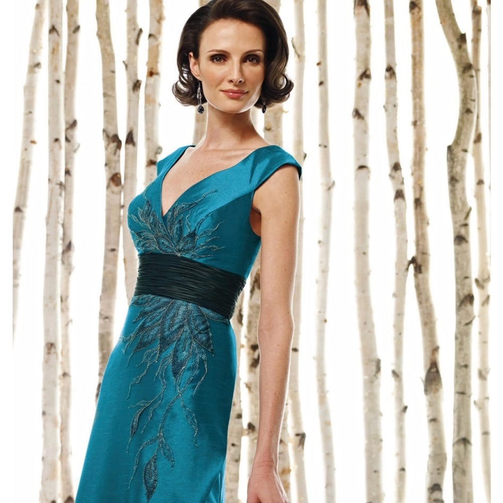 Teal Embroidered V-Neck Maxi Dress